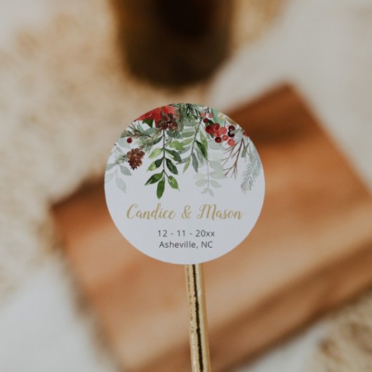 冬の緑の封筒用シールフェイスステッカー ラウンドシール