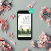 冬の緑の山の松結婚の木 招待状