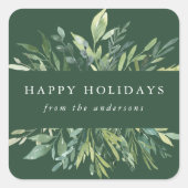 冬の緑の幸せな休日 スクエアシール (正面)