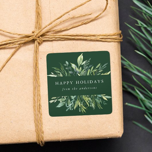 冬の緑の幸せな休日 スクエアシール