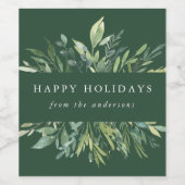 冬の緑の幸せな休日 ワインラベル (シングルラベル)