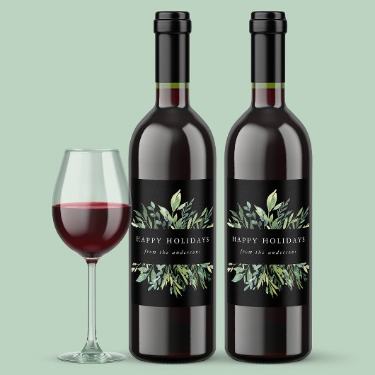 冬の緑の幸せな休日 ワインラベル