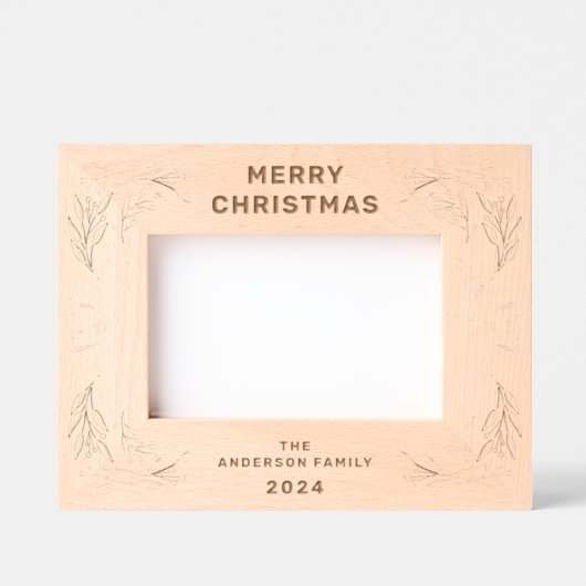冬の緑の木の縁ど葉のクリスマス レーザー彫刻フレーム (正面)