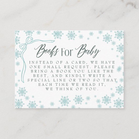 冬の緑の本でベビーの赤ちゃんシャワー エンクロージャーカード (正面)
