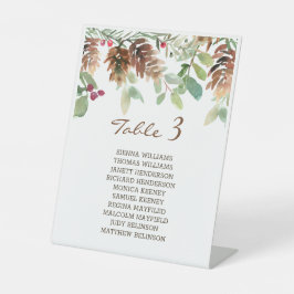 冬の緑の松とホリー 台座サイン