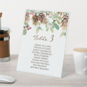 冬の緑の松とホリー 台座サイン (インサイチュ)