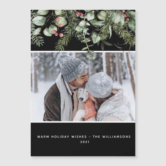 冬の緑の松の予算の写真クリスマスカード (正面)