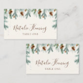 冬の緑の松の枝コーン結婚ズ プレイスカード (正面/裏面)