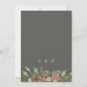冬の緑の松の石の灰色エレガントな結婚式 招待状 (裏面)