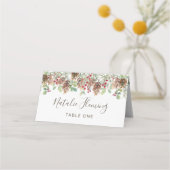 冬の緑の松の赤ベリークリスマス結婚ズ プレイスカード (正面)