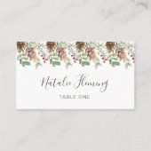 冬の緑の松の赤結婚ベリー プレイスカード (正面)