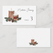 冬の緑の松コーンキャンドルレッドベリー プレイスカード (正面/裏面)