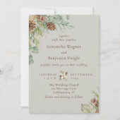 冬の緑の松ベージュエレガントな結婚式 招待状 (正面)