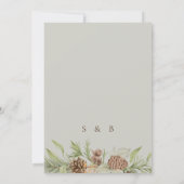 冬の緑の松ベージュエレガントな結婚式 招待状 (裏面)