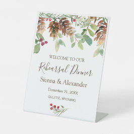 冬の緑の松ホリーリハーサルディナー 台座サイン