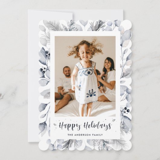 冬の緑の果実フォトハッピーホリデーズカード シーズンカード (正面)