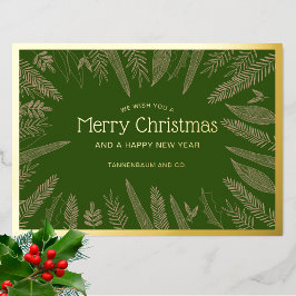 冬の緑の枠メリークリスマス企業の 箔シーズンカード