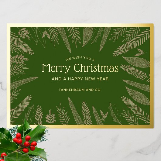 冬の緑の枠メリークリスマス企業の 箔シーズンカード