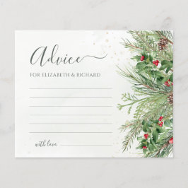 冬の緑の植物結婚のアドバイスカード