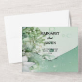 冬の緑の水がヴィンテージの結婚式をドロップ オールインワン招待状 (裏面)