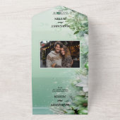 冬の緑の水がヴィンテージの結婚式をドロップ オールインワン招待状 (外側)