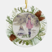 冬の緑の水の色の両面写真 セラミックオーナメント (正面)