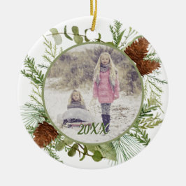 冬の緑の水の色の両面写真 セラミックオーナメント