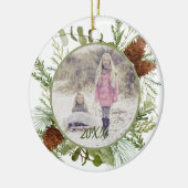 冬の緑の水の色の両面写真 セラミックオーナメント (左)