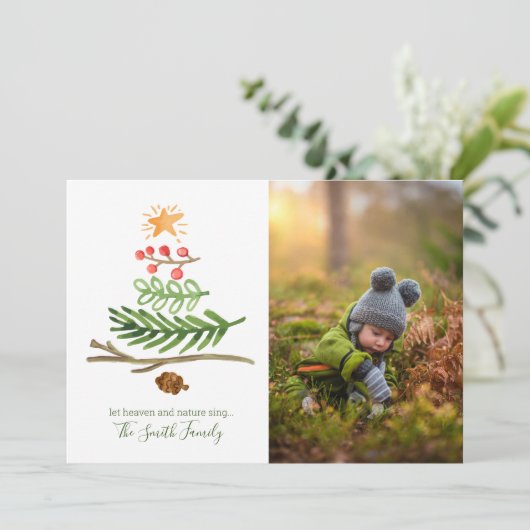 冬の緑の水彩クリスマスツリー カード (スタンド正面)