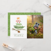 冬の緑の水彩クリスマスツリー カード (正面/裏面インサイチュ)