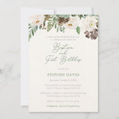 冬の緑の男の子バプテスマ1st誕生日パーティー 招待状 (正面)