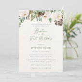 冬の緑の男の子バプテスマ1st誕生日パーティー 招待状 (スタンド正面)