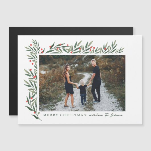 冬の緑の白い写真クリスマス (正面/裏面)
