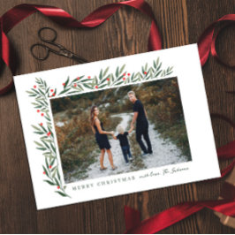 冬の緑の白い写真クリスマス シーズンカード