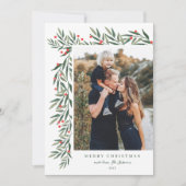 冬の緑の白い写真クリスマス シーズンカード (正面)