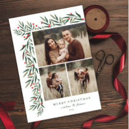 冬の緑の白3写真クリスマス シーズンカード