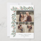 冬の緑の白3写真クリスマス シーズンカード (正面)
