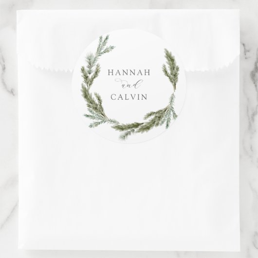 冬の緑の結婚クラシックラウンドステッカー ラウンドシール (バッグ)