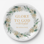 冬の緑の聖書聖句クリスマス ペーパープレート (正面)