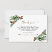 冬の緑の花束の写真を愛の記憶に サンキューカード (正面)