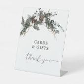 冬の緑の花束カードとギフトサイン 台座サイン (正面)