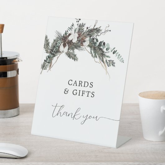 冬の緑の花束カードとギフトサイン 台座サイン (インサイチュ)
