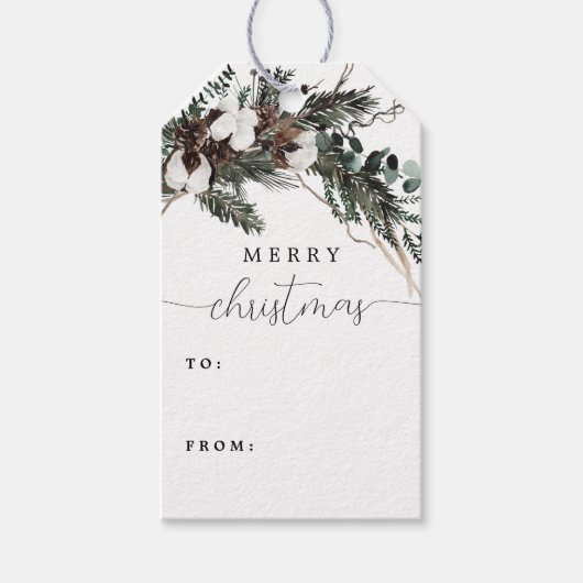 冬の緑の花束クリスマスギフトタグ ギフトタグ (正面)