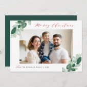 冬の緑の葉のクリスマス  シーズンカード (正面/裏面)