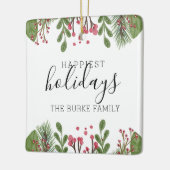 冬の緑の葉の写真 セラミックオーナメント (左)