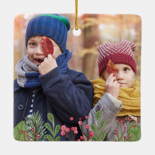 冬の緑の葉の写真 セラミックオーナメント (裏面)