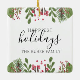 冬の緑の葉の写真 セラミックオーナメント