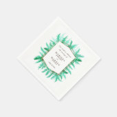 冬の緑の葉の水の色結婚の スタンダードカクテルナプキン (角)