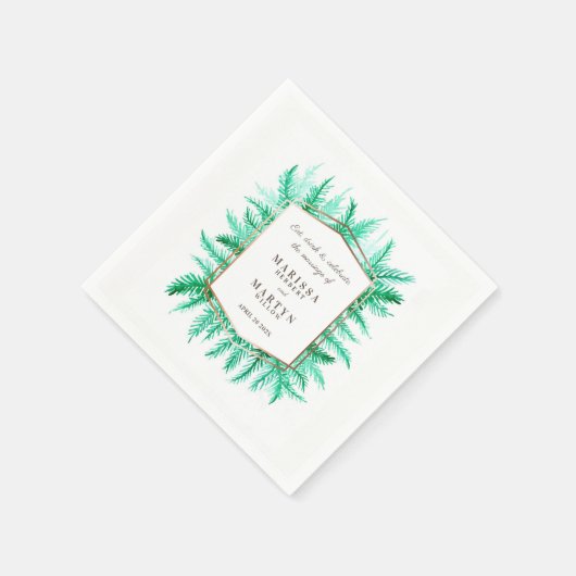 冬の緑の葉の水の色結婚の スタンダードカクテルナプキン (角)