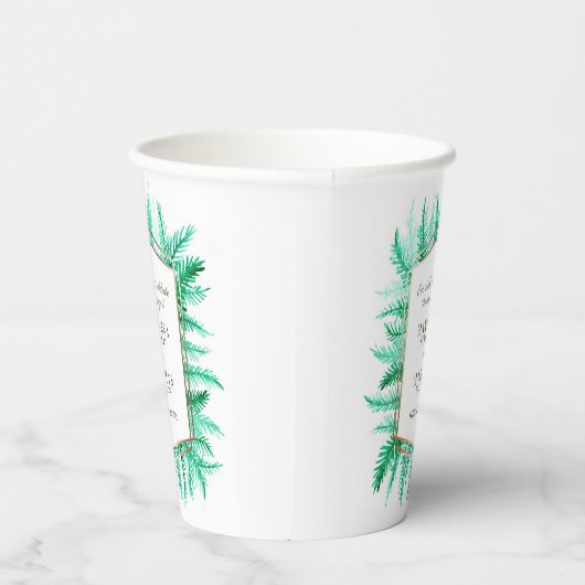 冬の緑の葉の水の色結婚の 紙コップ (右)